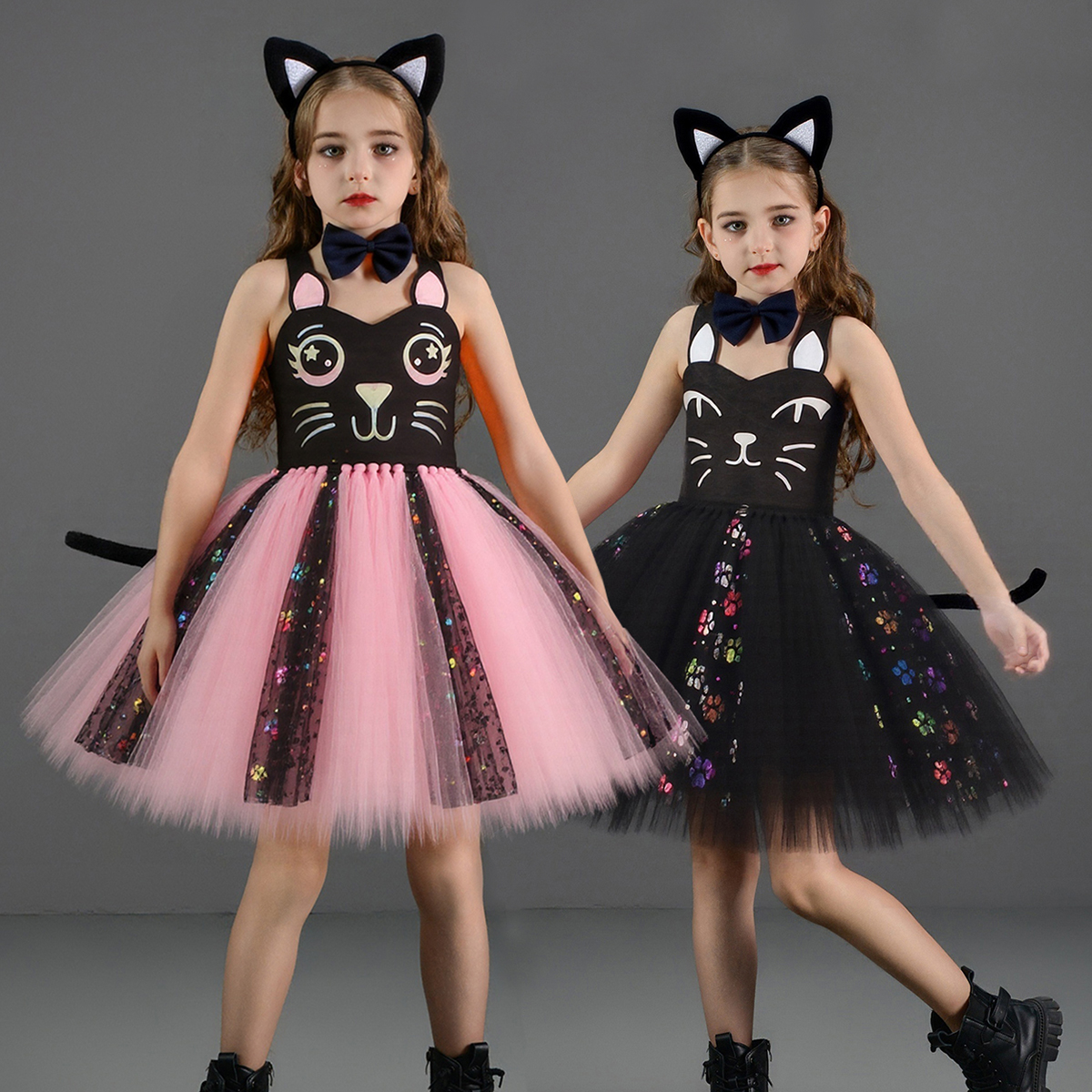 Anime Cosplay Simple - Pink Black Cat Tutu Dress for